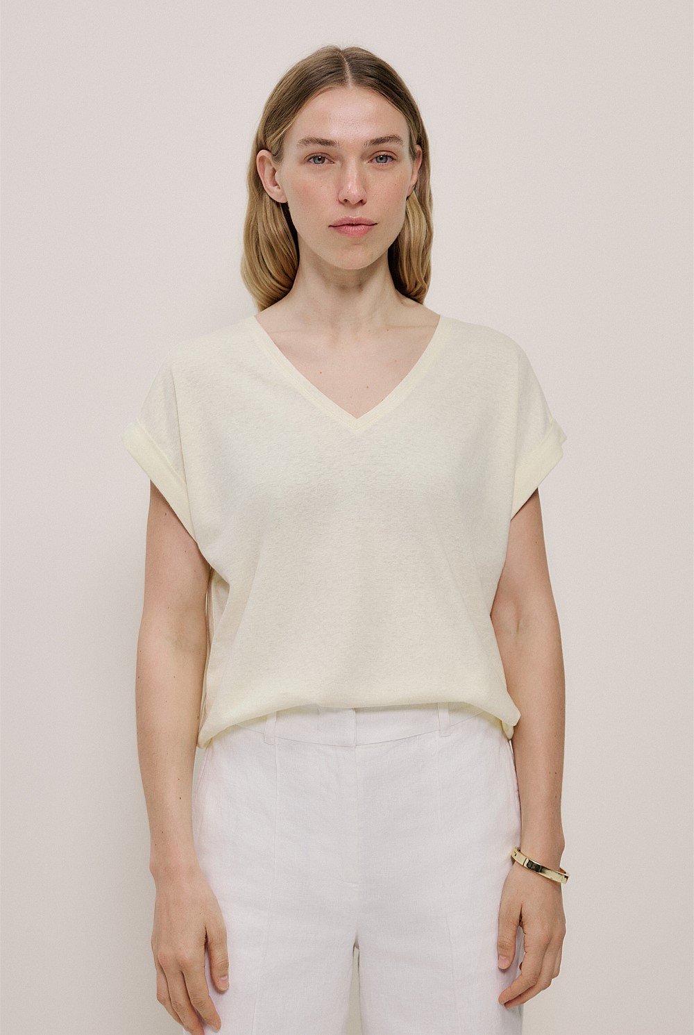 Linen Cotton V Neck T-shirt