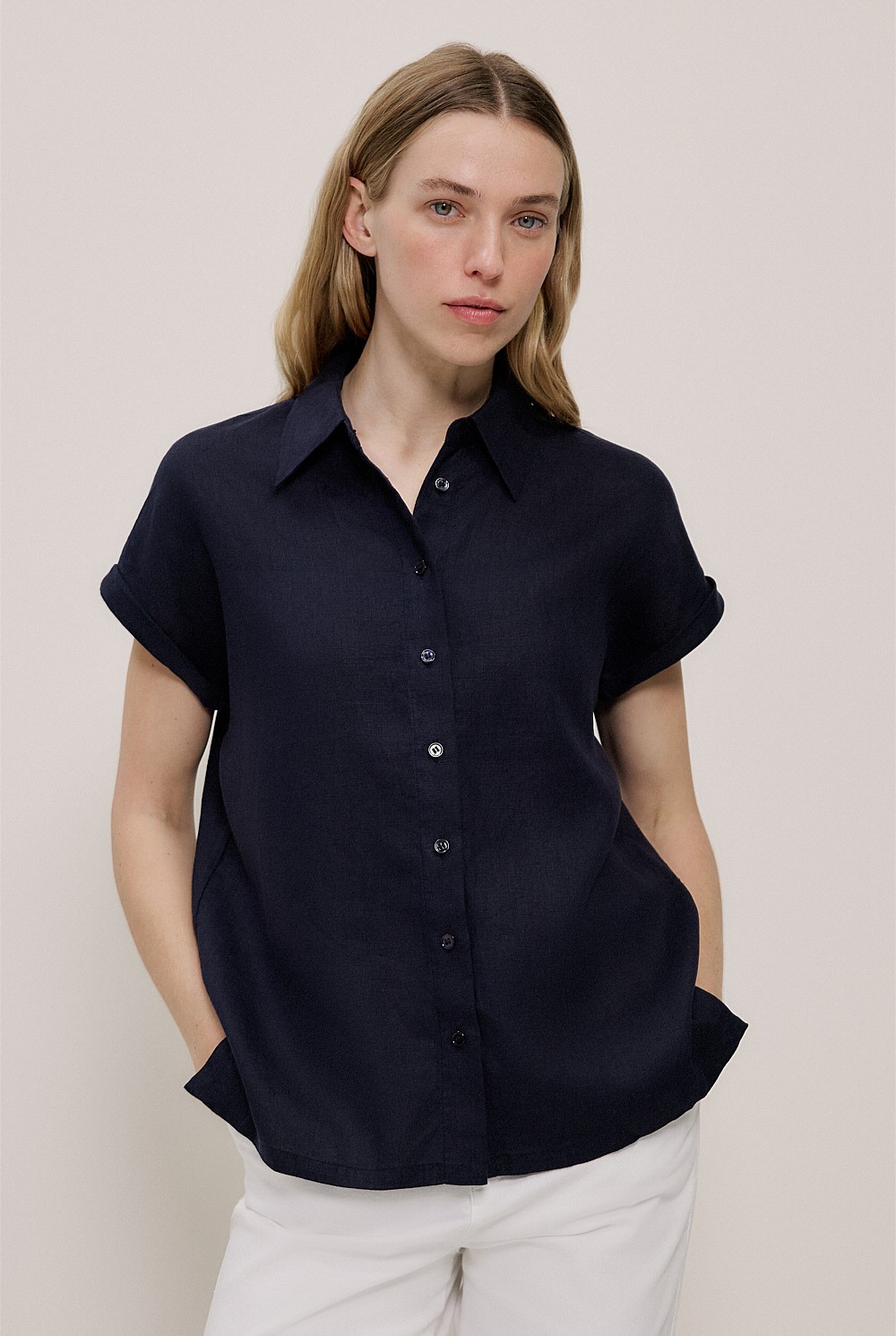 Linen Cap Sleeve Shirt