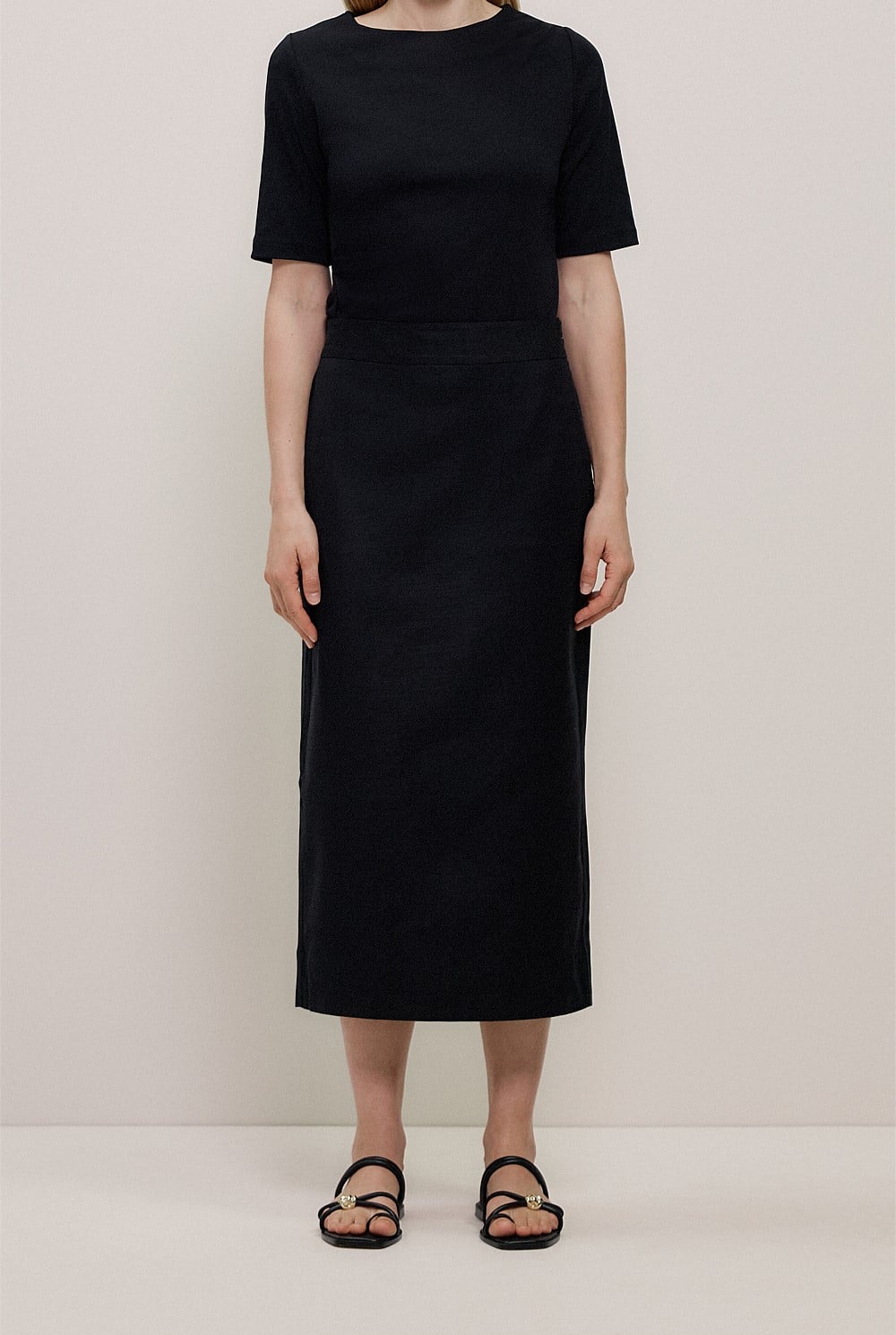 Stretch Linen Blend Pencil Skirt