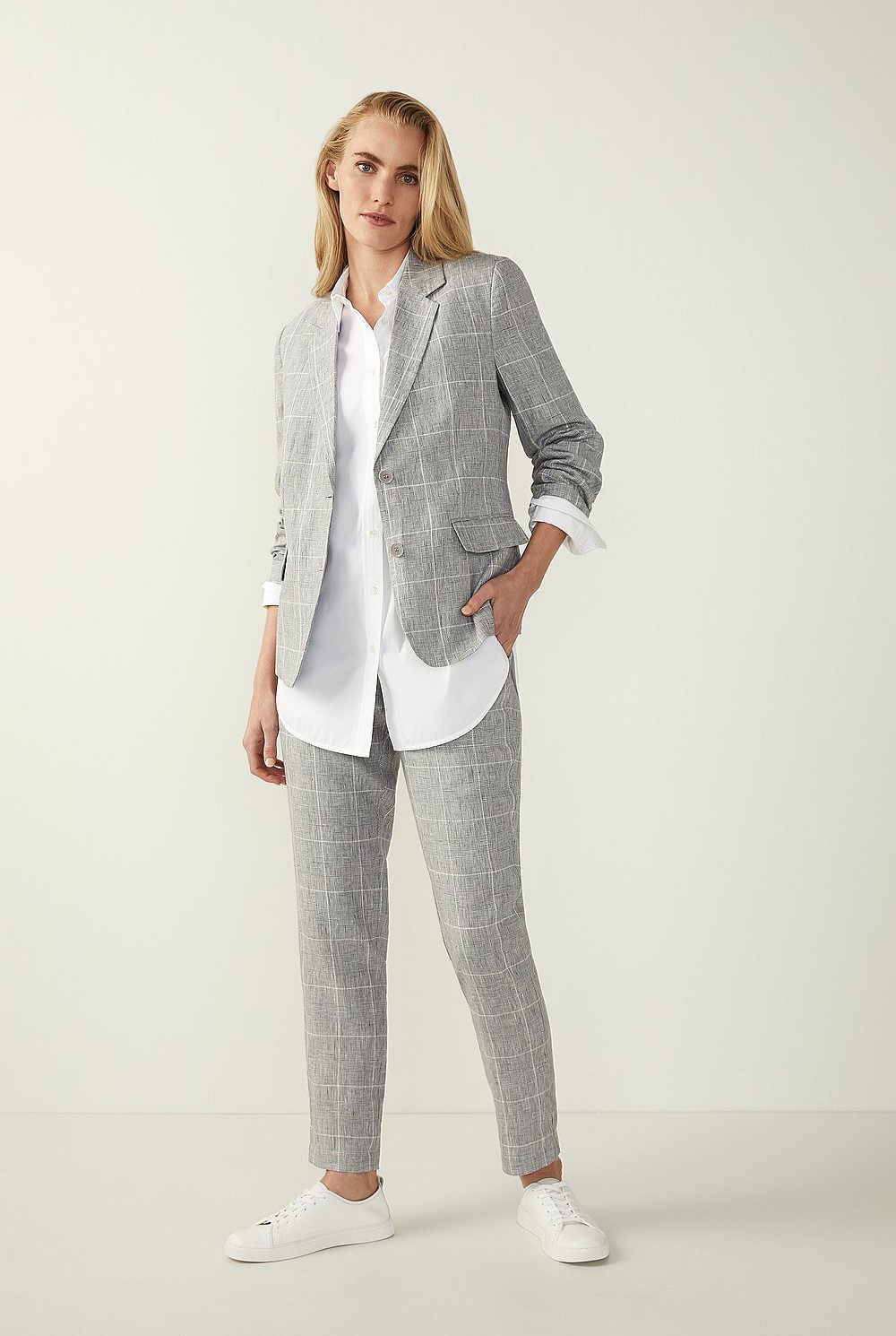Yarn Dyed Linen Plaid Blazer