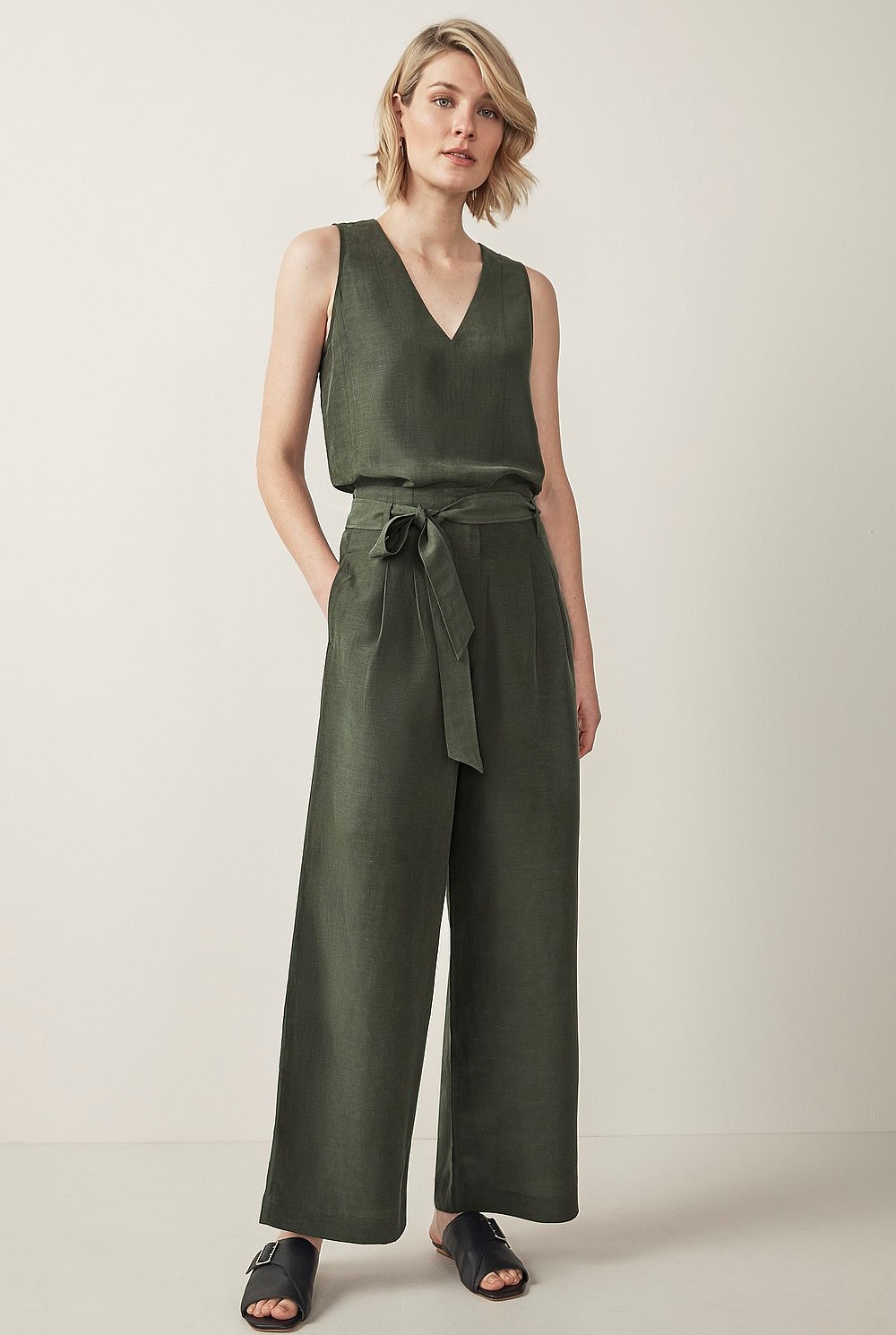 Cupro Belted Wide Leg Pant