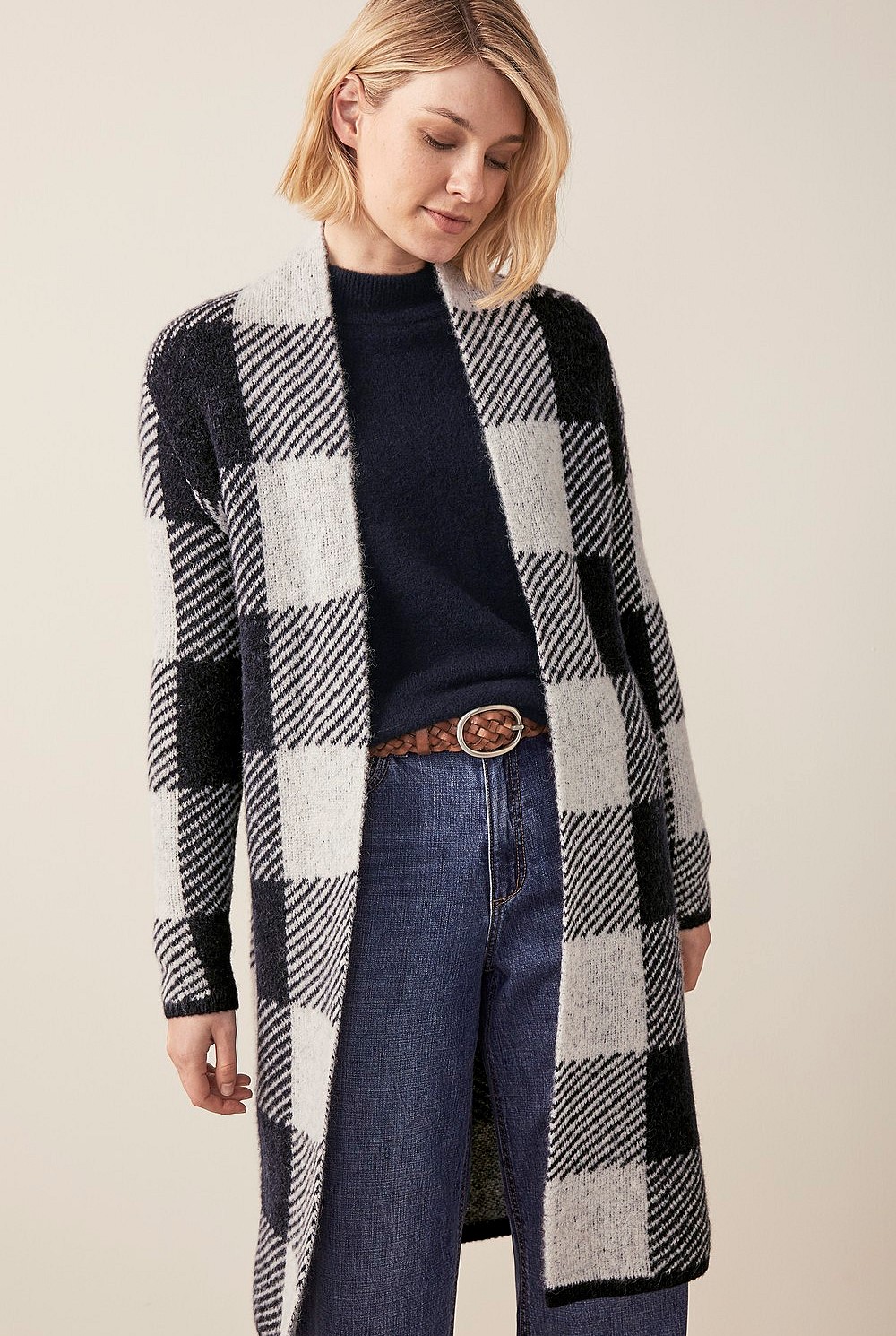 Alpaca Blend Check Cardigan