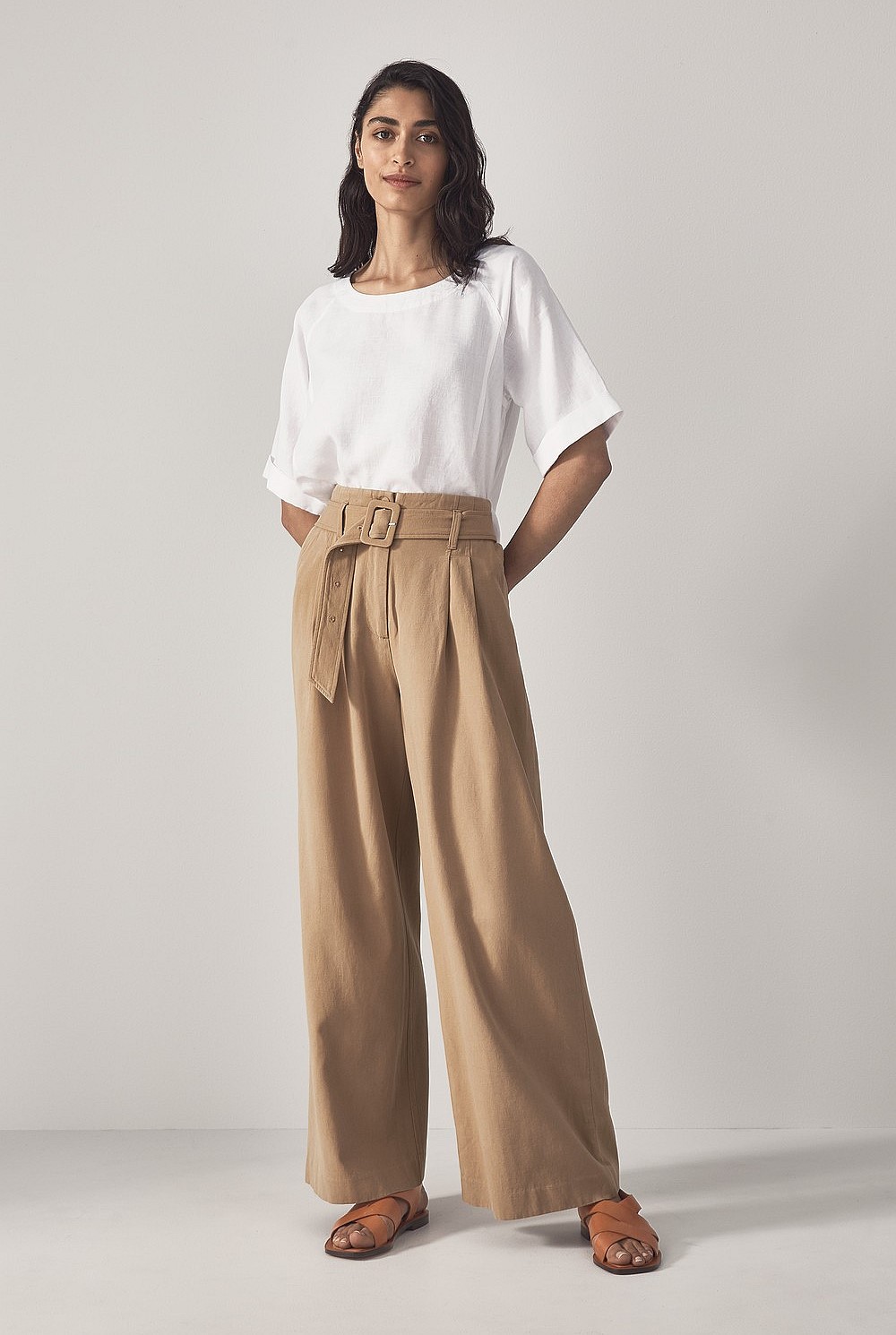 Cotton Canvas Wide Leg Pant