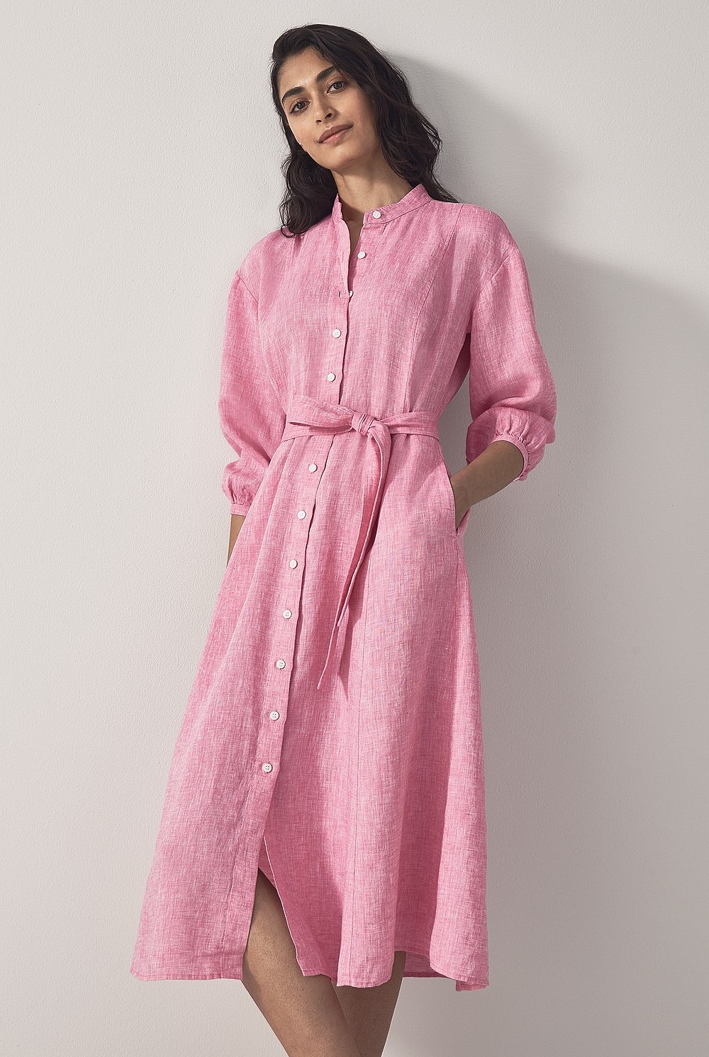 Linen Yarn Dyed Shirt Dress