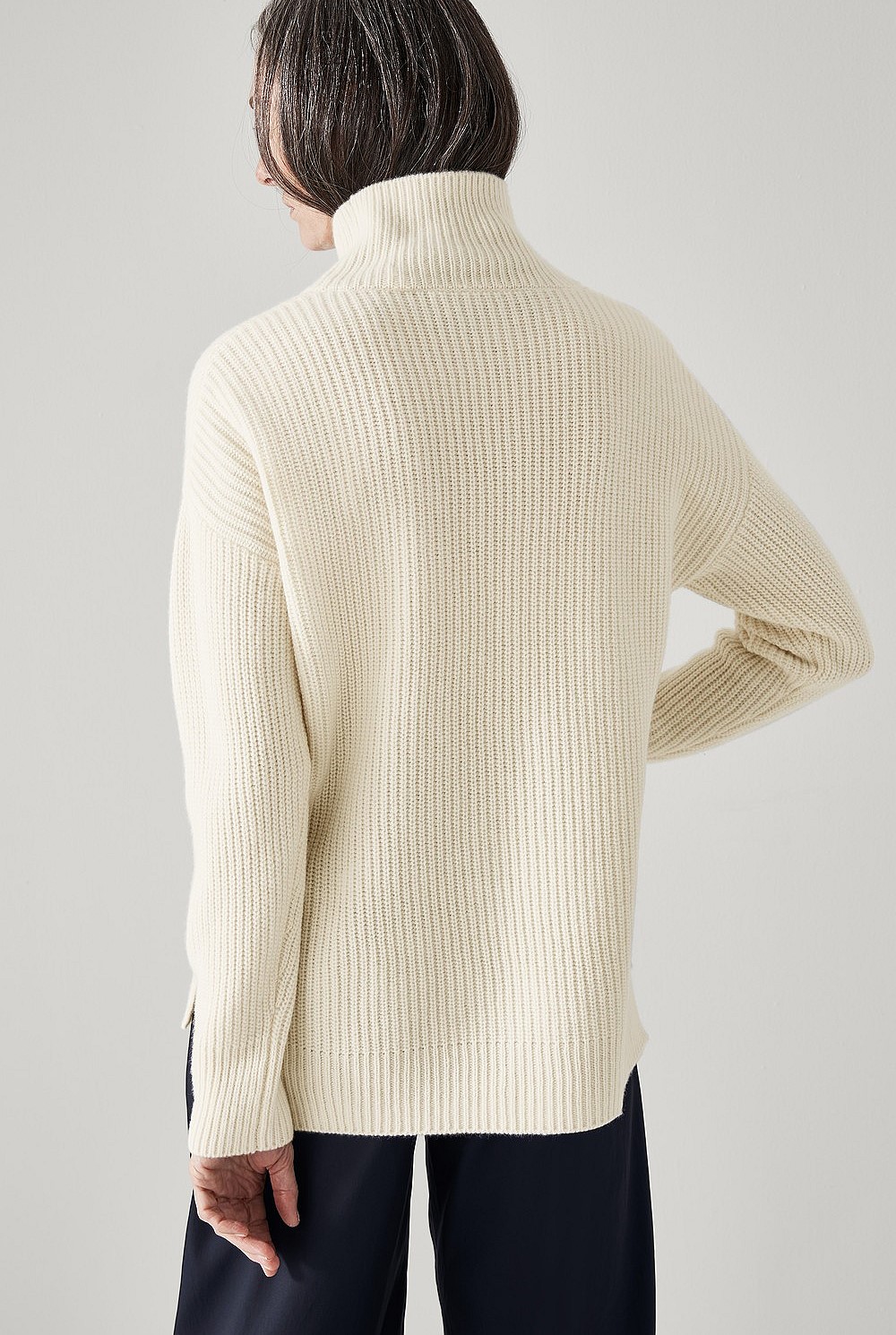 Merino Cashmere Rib Mock Neck Knit