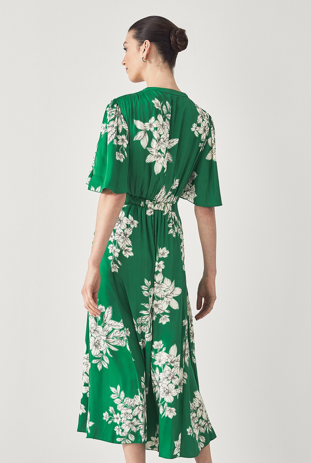 Summer Botanical Flutter Sleeve Dress