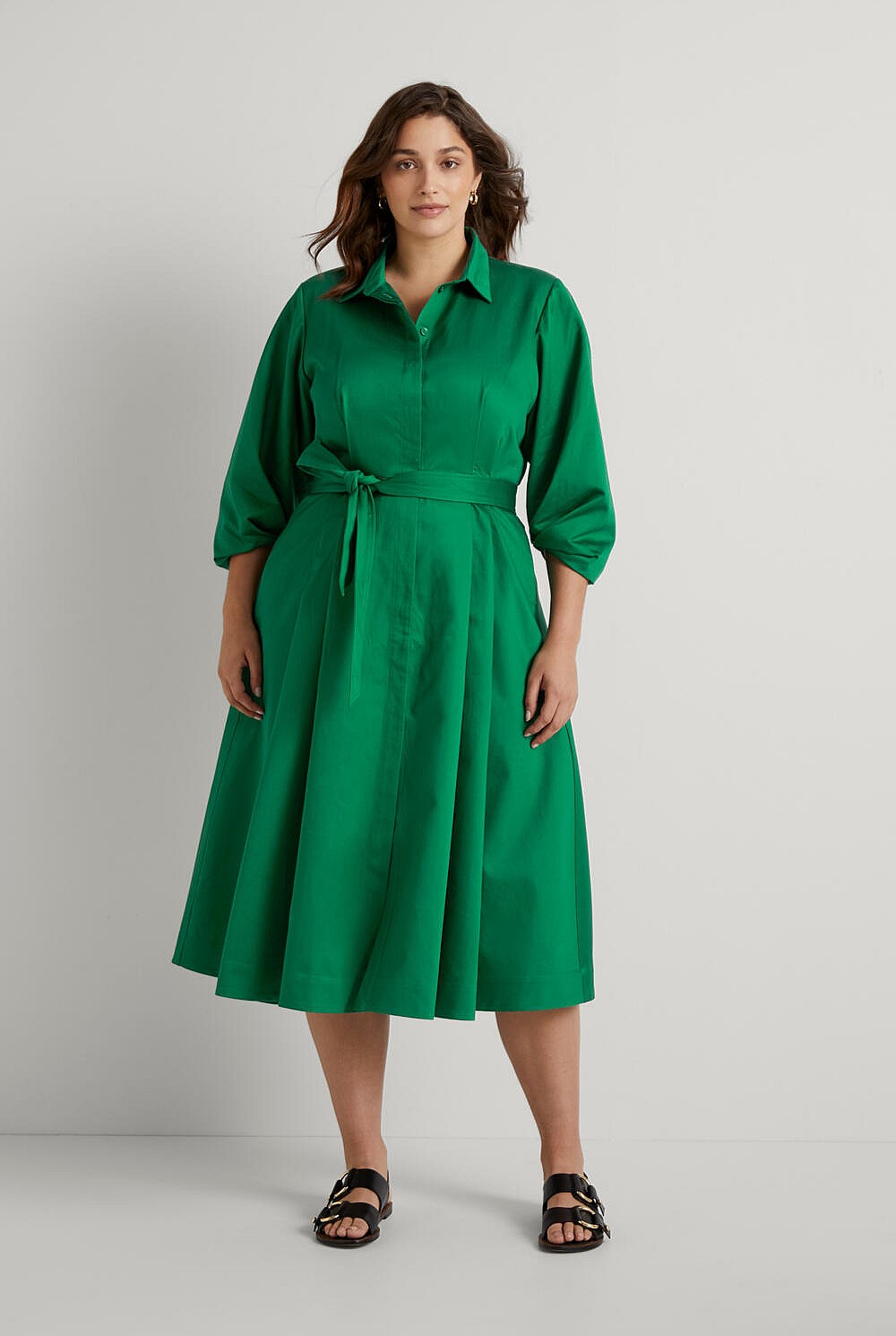 Cotton Linen Balloon Sleeve Dress