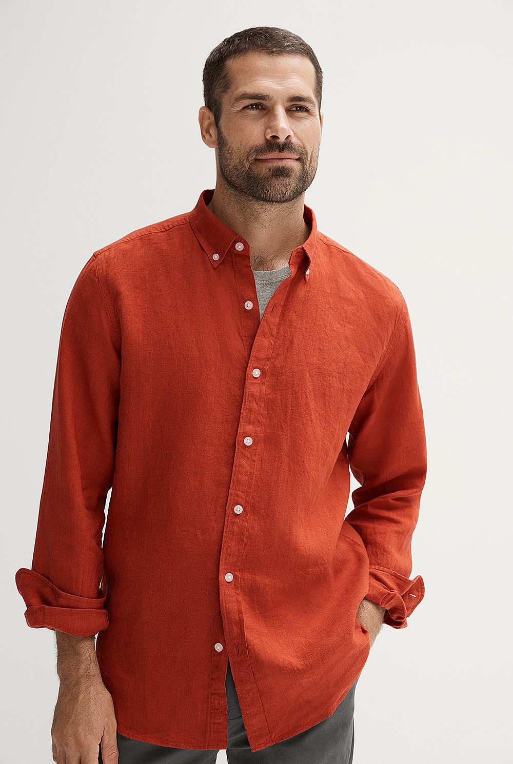 Tailored Fit Delave Linen Long Sleeve Shirt