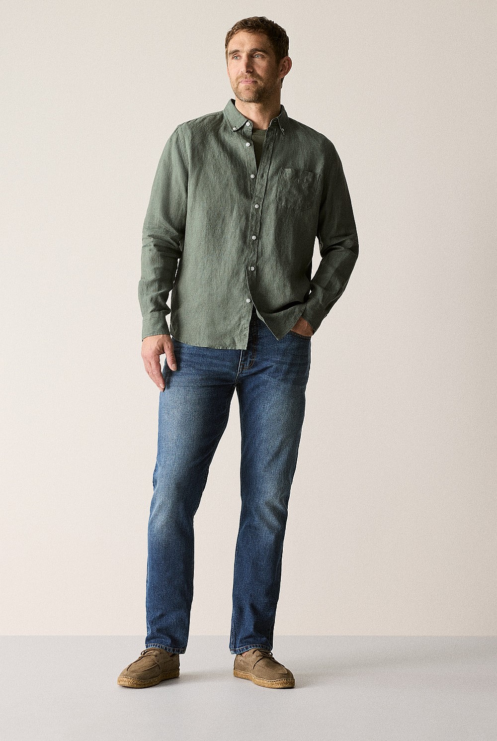 Regular Fit Delave Linen Long Sleeve Shirt