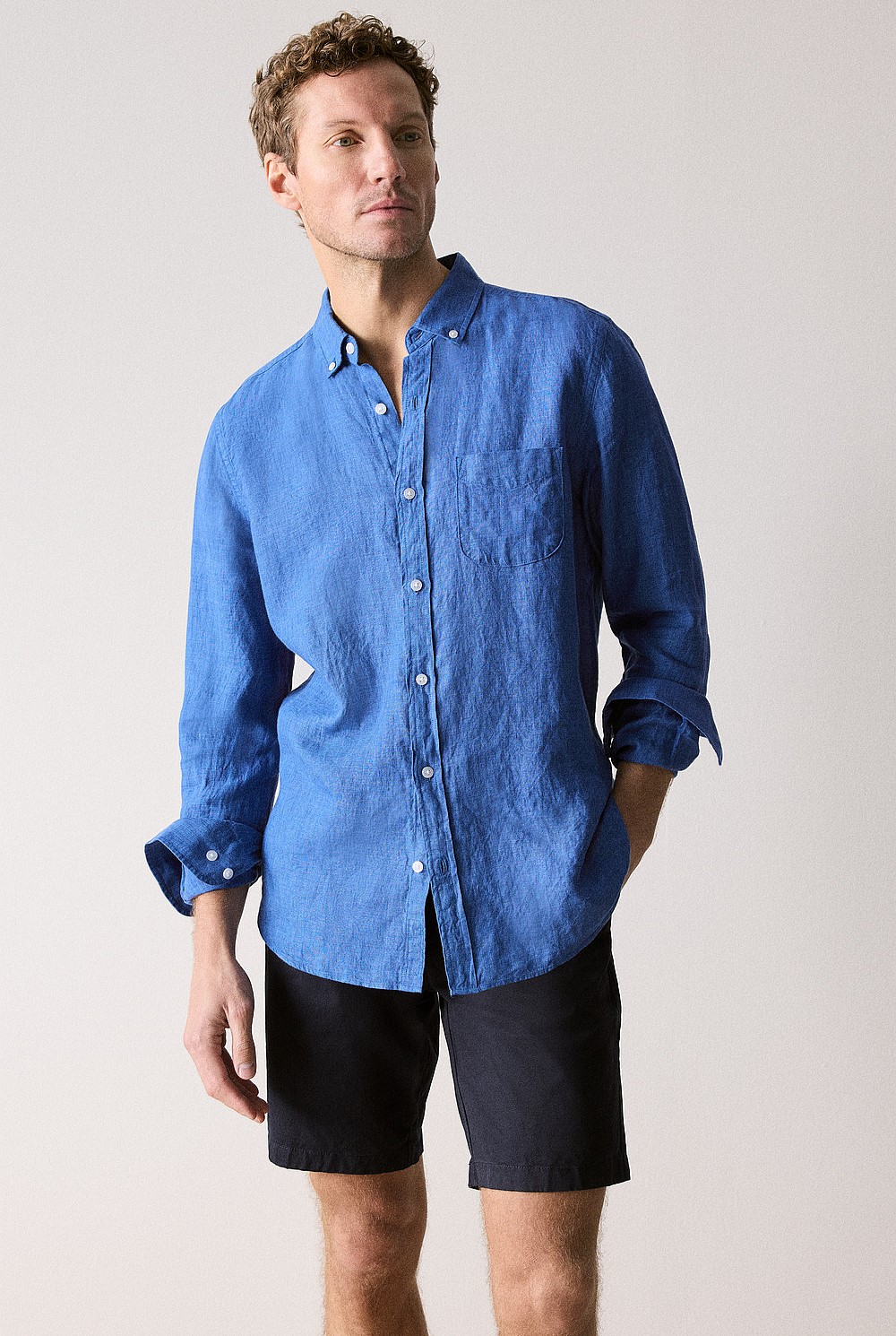 Regular Fit Delave Linen Long Sleeve Shirt