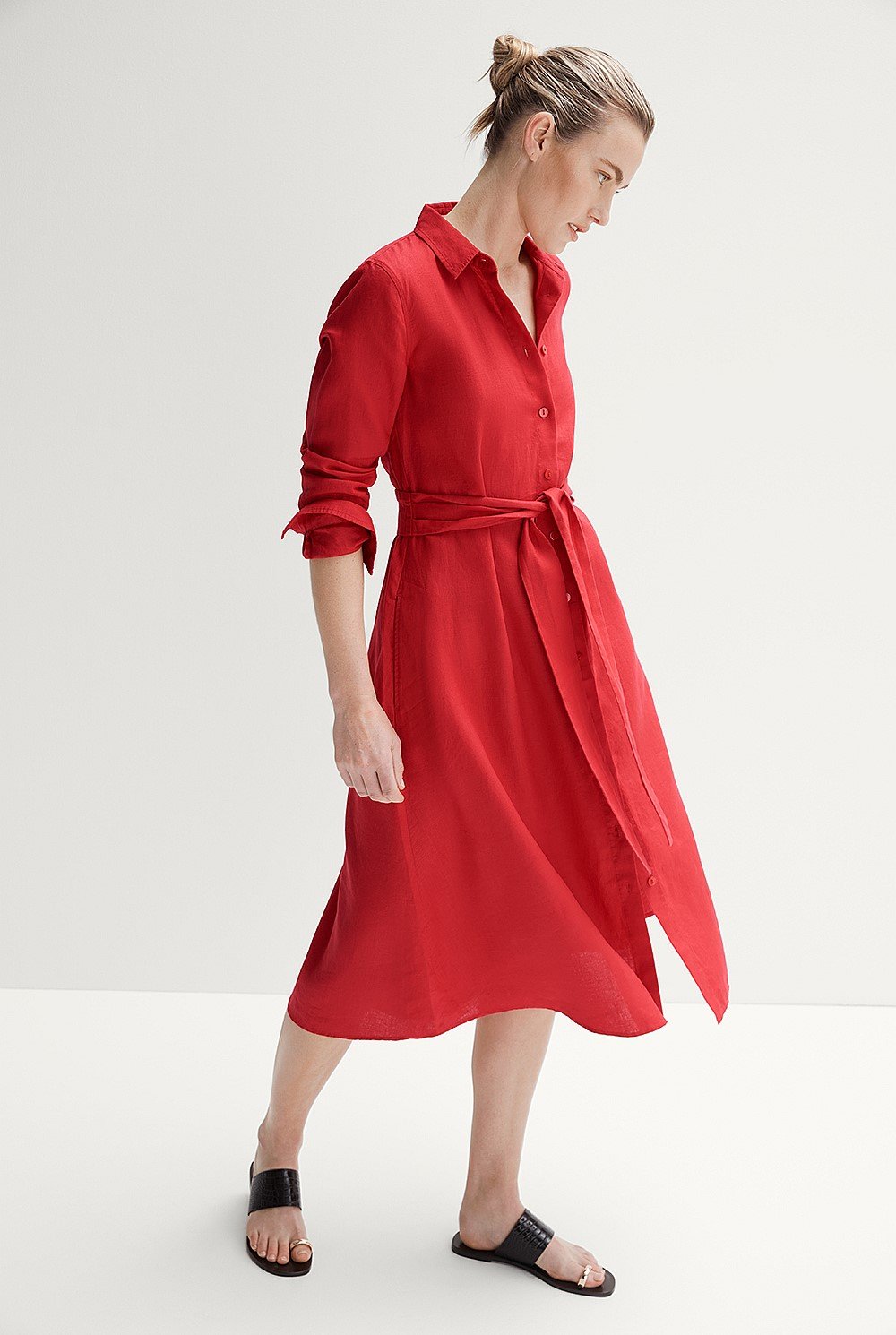 Linen Tie Detail Shirt Dress