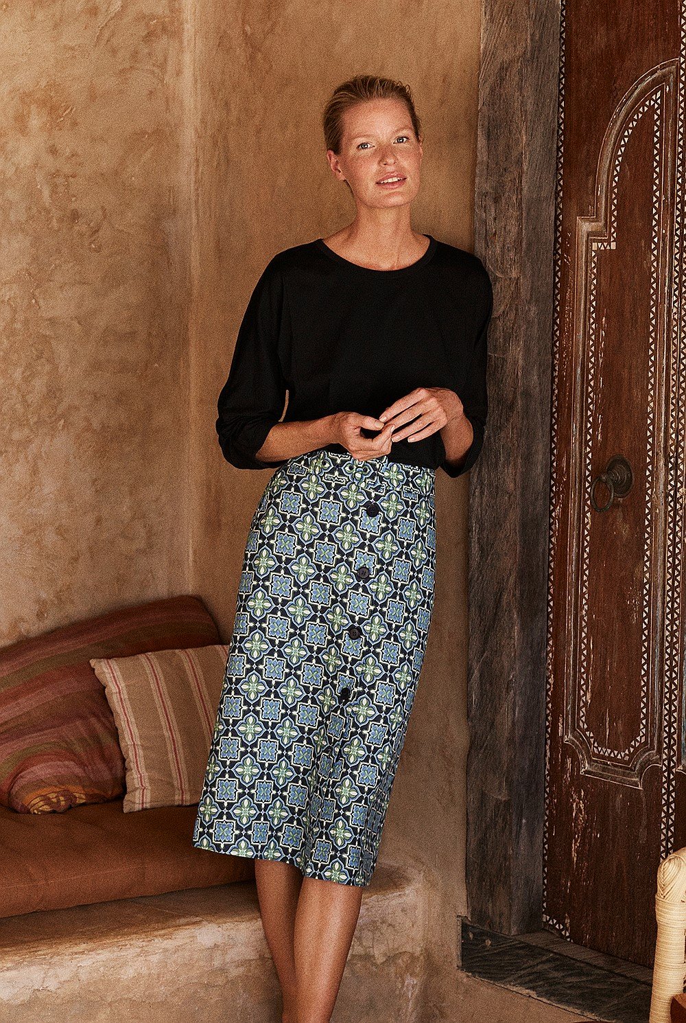 Mosaic Tile Belted Skirt