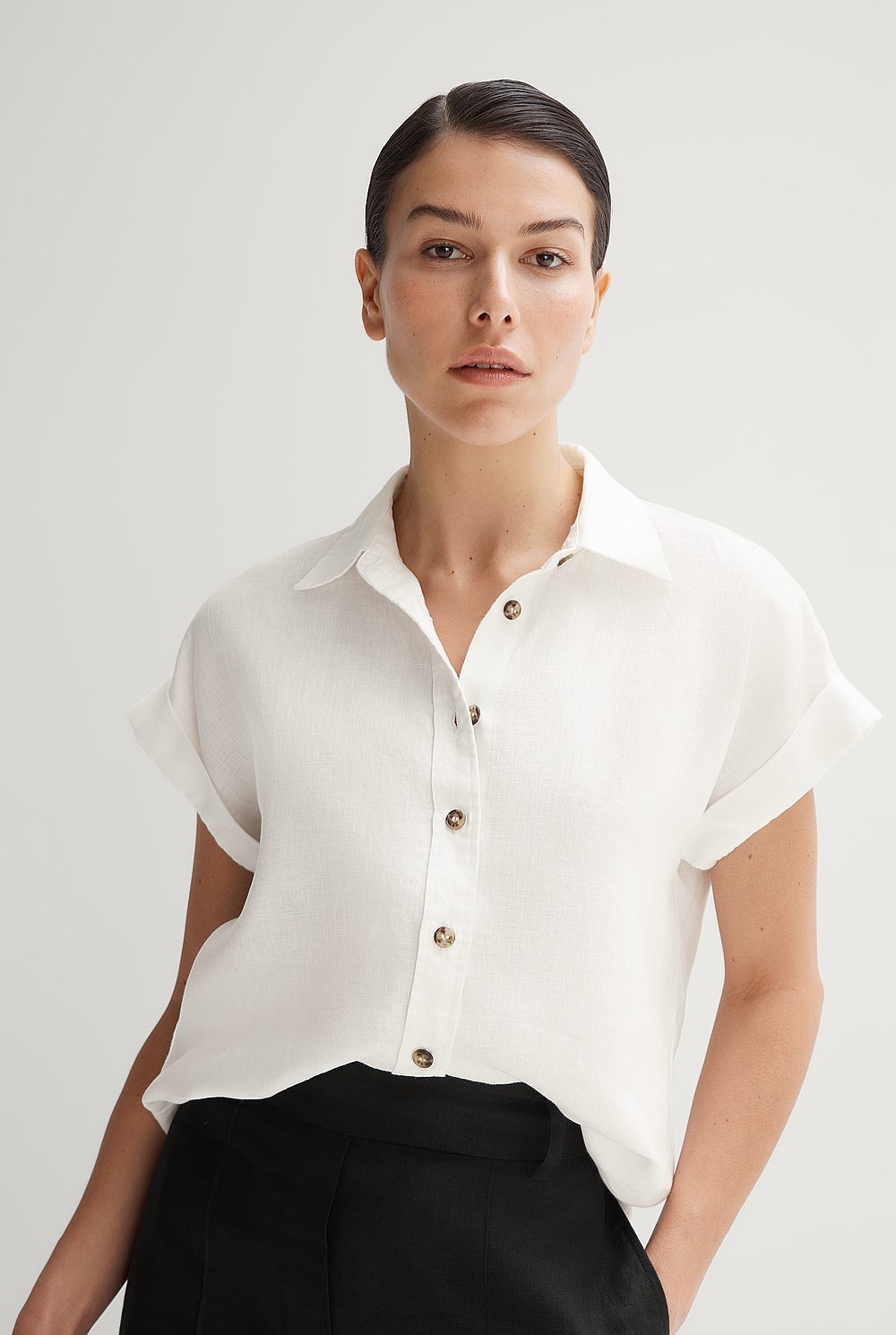 Linen Short Sleeve Cuff Detail Shirt