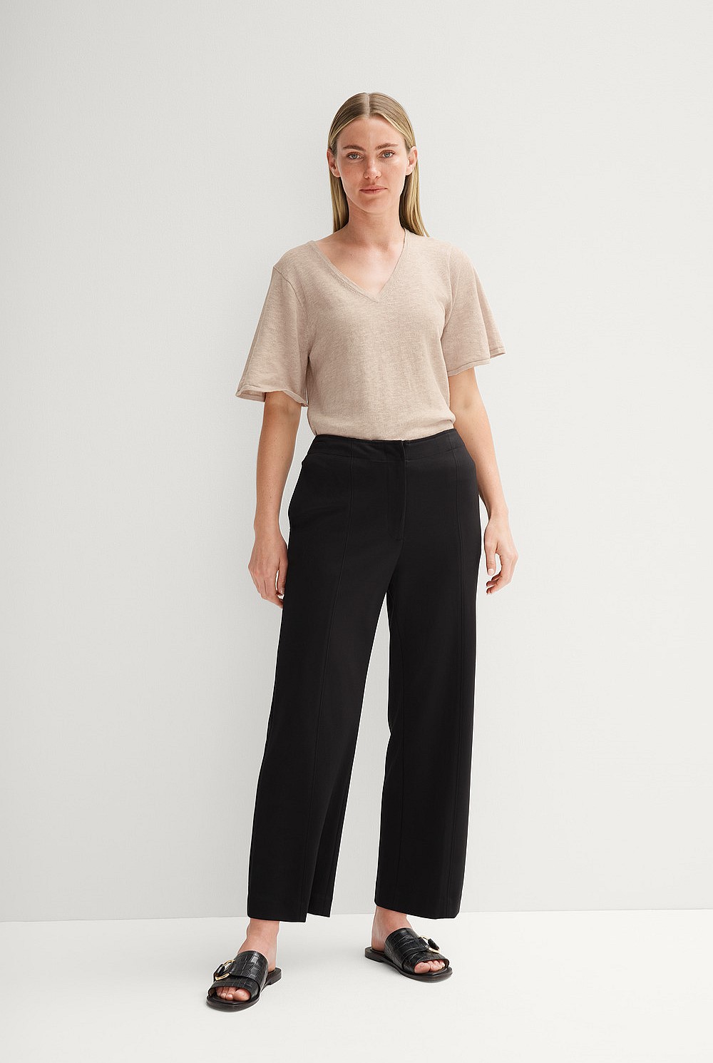 Linen Cotton Flutter Sleeve T-Shirt