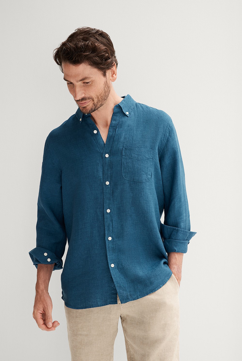 Regular Fit Delave Linen Long Sleeve Shirt