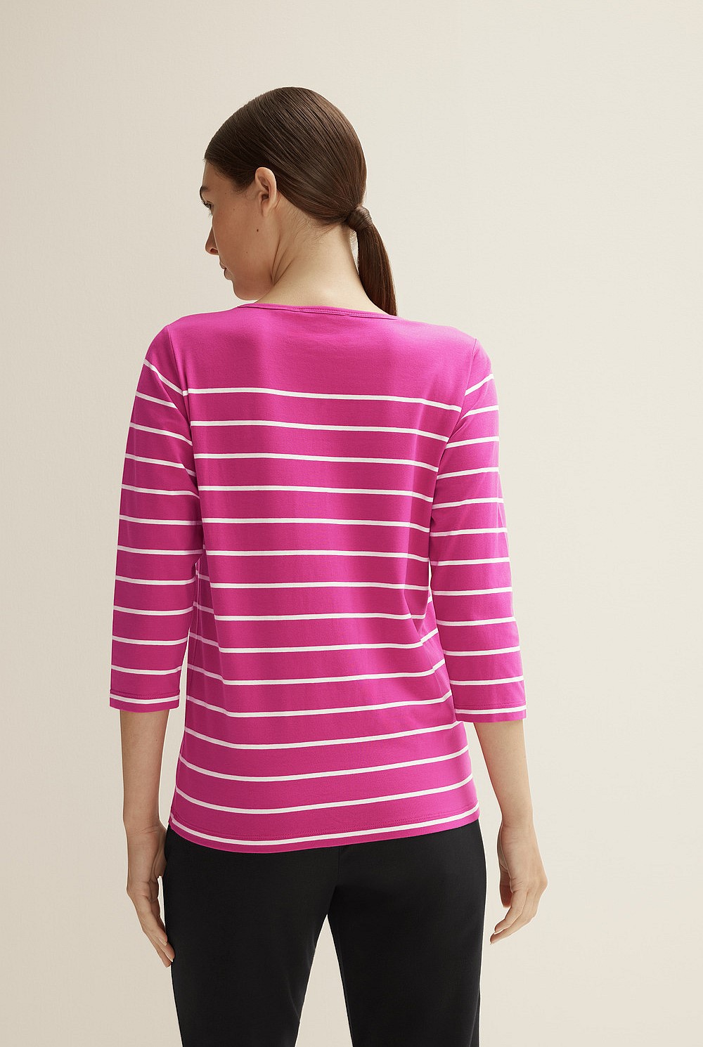 Organic Cotton Stripe 3/4 Sleeve T-Shirt