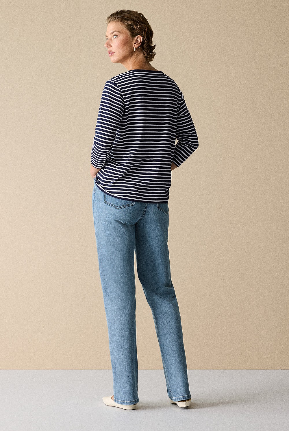 Organically Grown Cotton Stripe 3/4 Sleeve T-shirt