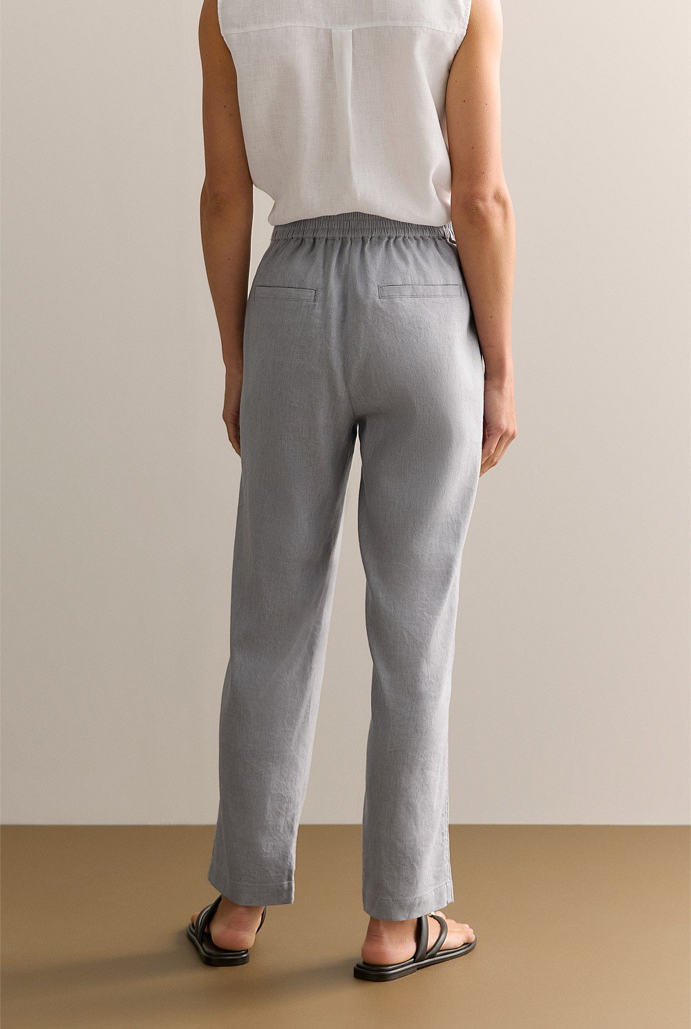 Yarn Dyed Stretch Linen Blend Pull On Pant