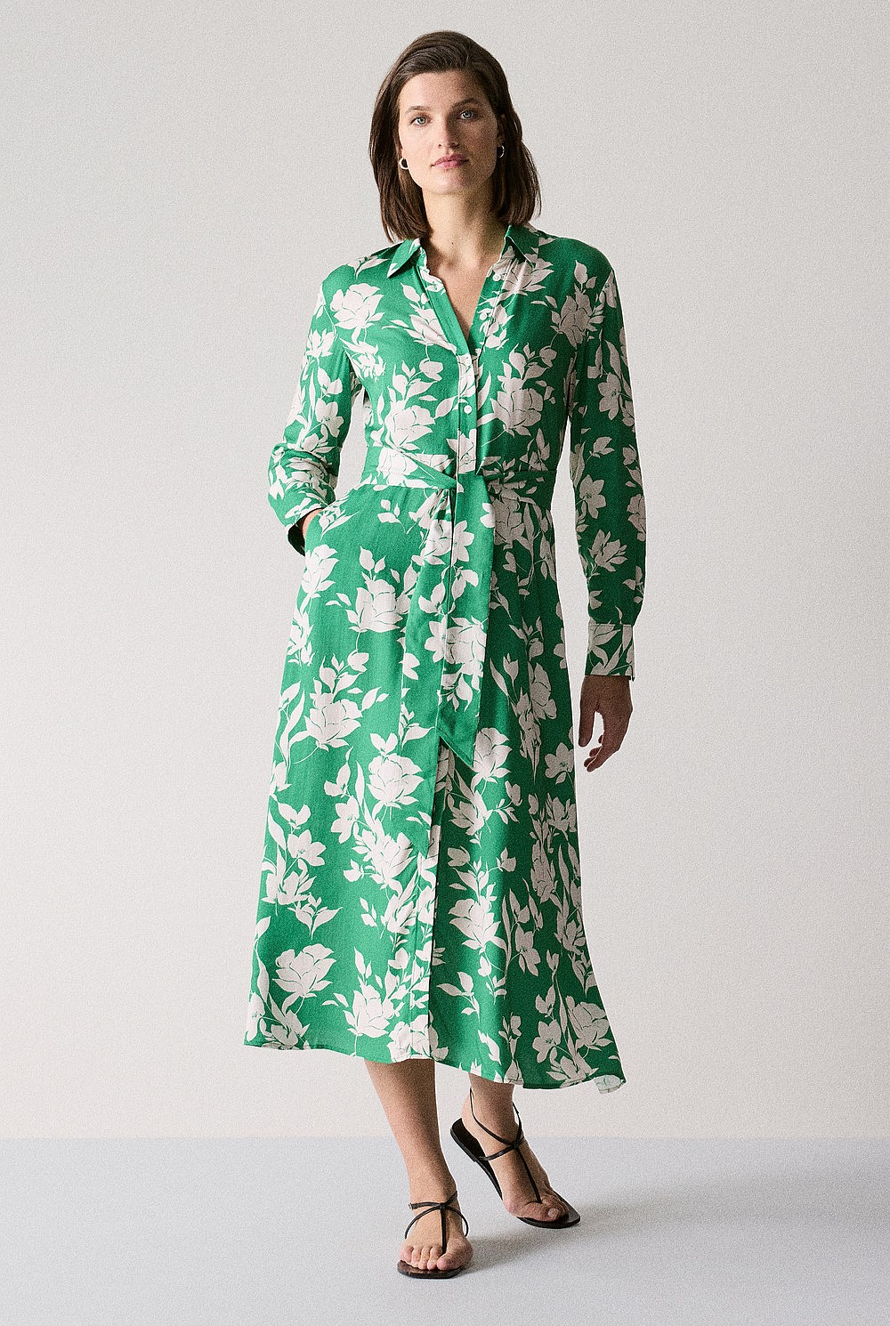 Contrast Floral Shirt Dress