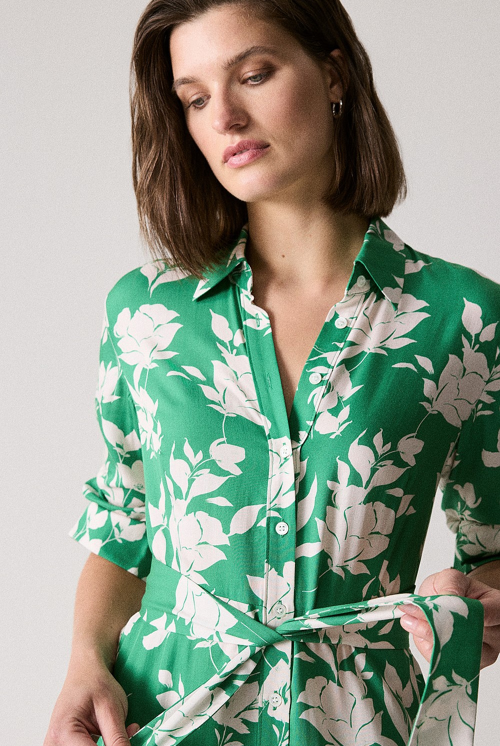 Contrast Floral Shirt Dress