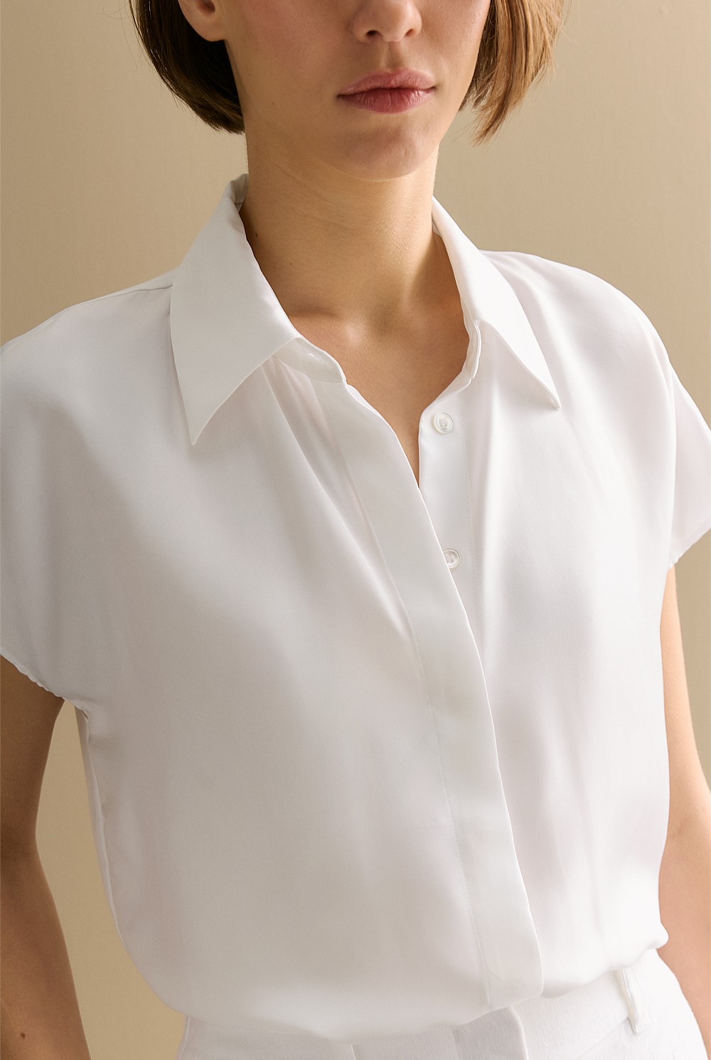 Silk Twill Cap Sleeve Shirt