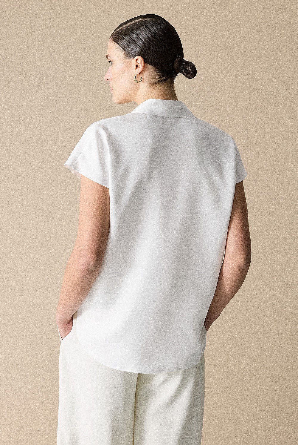 Silk Twill Cap Sleeve Shirt