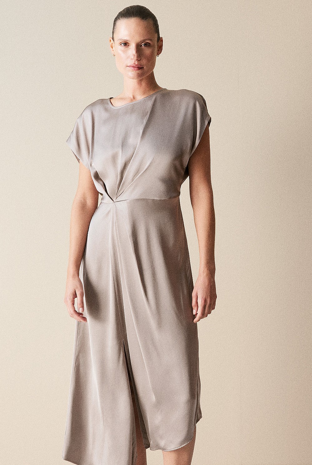 Satin Asymmetric Hem Dress