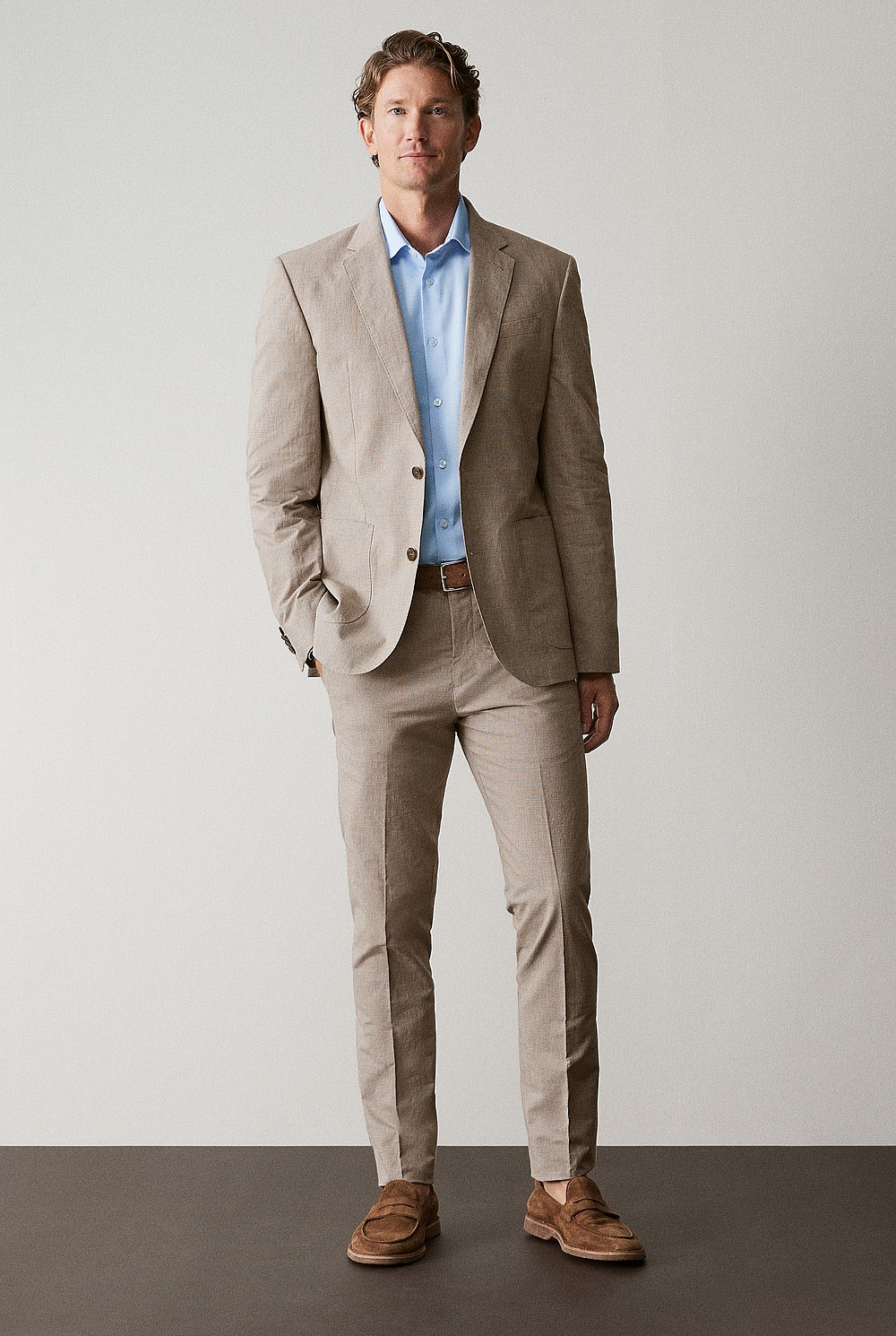 Tailored Fit Italian Cotton Linen Check Blazer