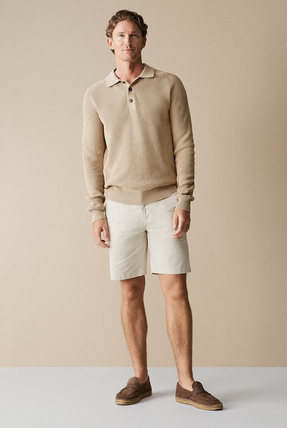 Cotton Rib Knit Long Sleeve Polo