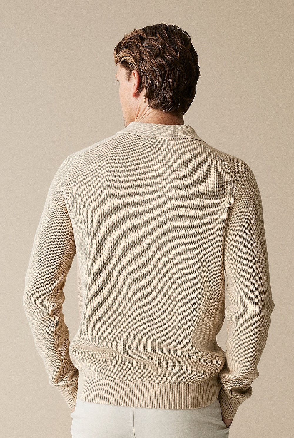 Cotton Rib Knit Long Sleeve Polo