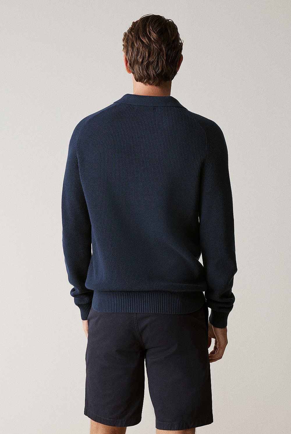 Cotton Rib Knit Long Sleeve Polo