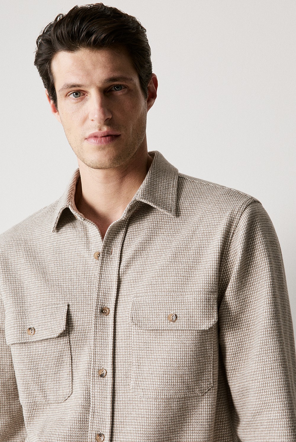 Regular Fit Cotton Wool Blend Puppytooth Overshirt