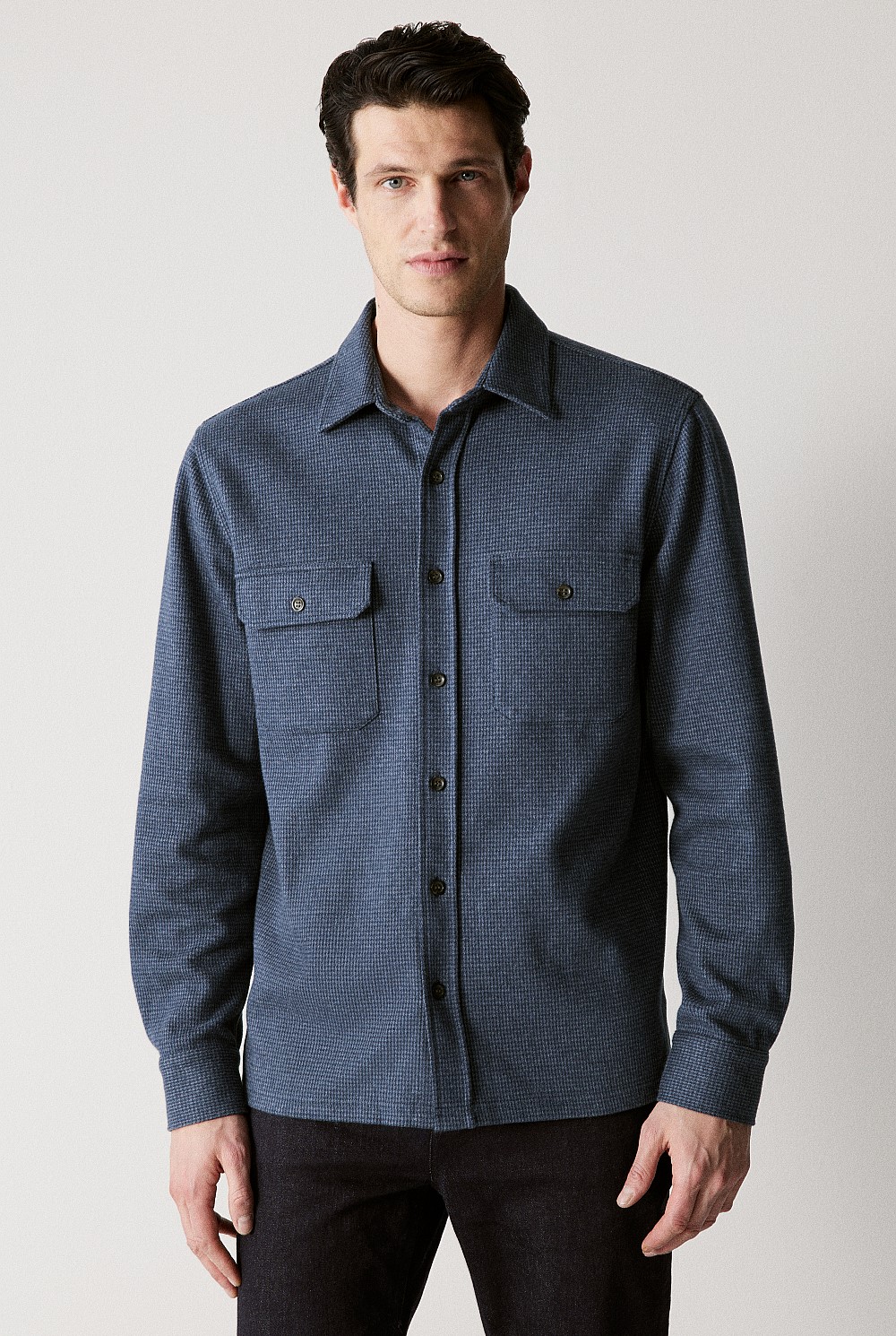 Regular Fit Cotton Wool Blend Puppytooth Overshirt