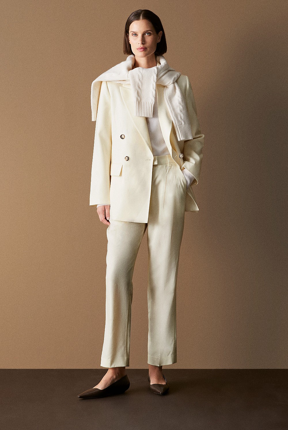 Wool Blend Twill Double Breasted Blazer