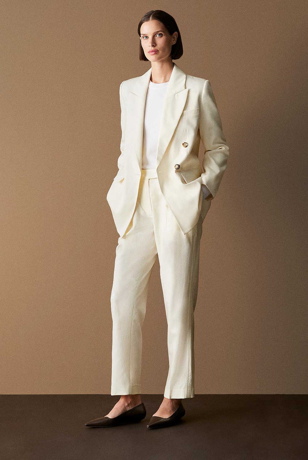 Wool Blend Twill Double Breasted Blazer