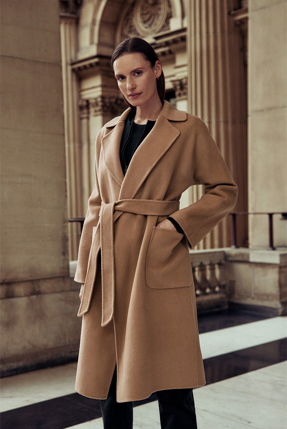 Double Faced Wool Belted Wrap Coat