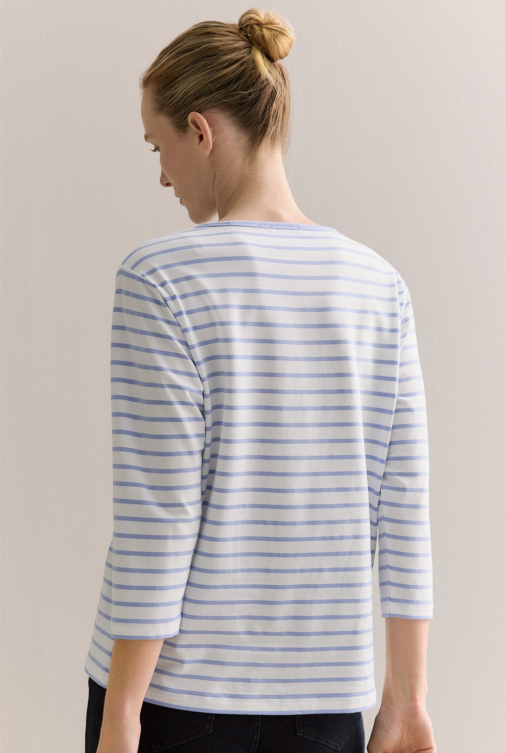 Organically Grown Cotton Stripe 3/4 Sleeve T-shirt