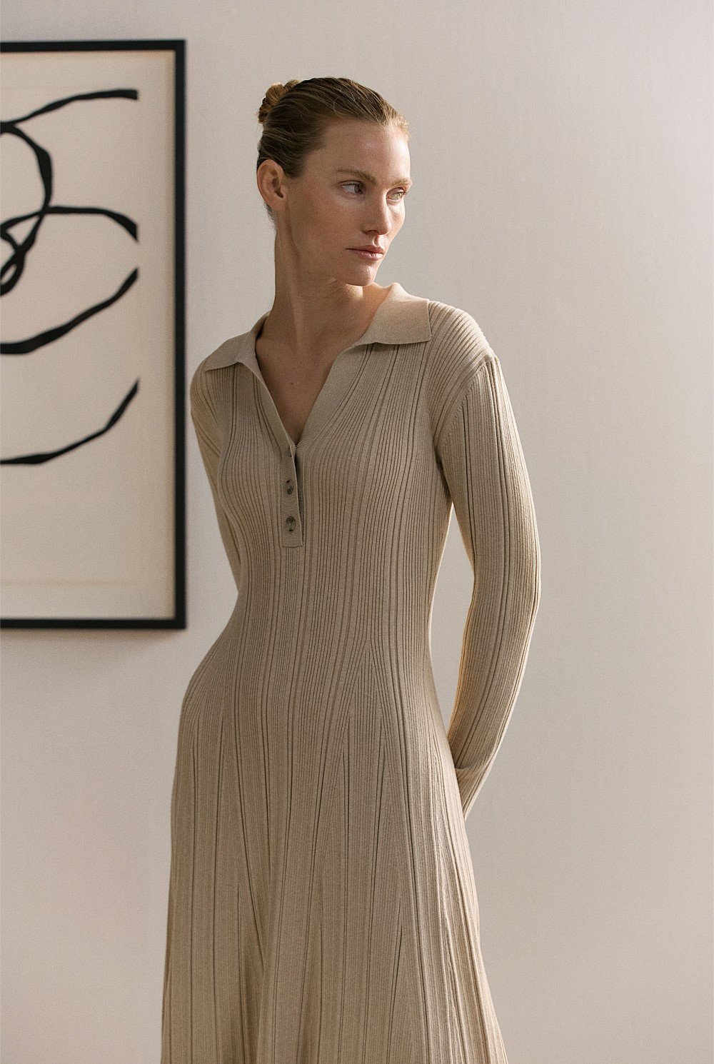 Cotton Cashmere Blend Long Sleeved Polo Dress