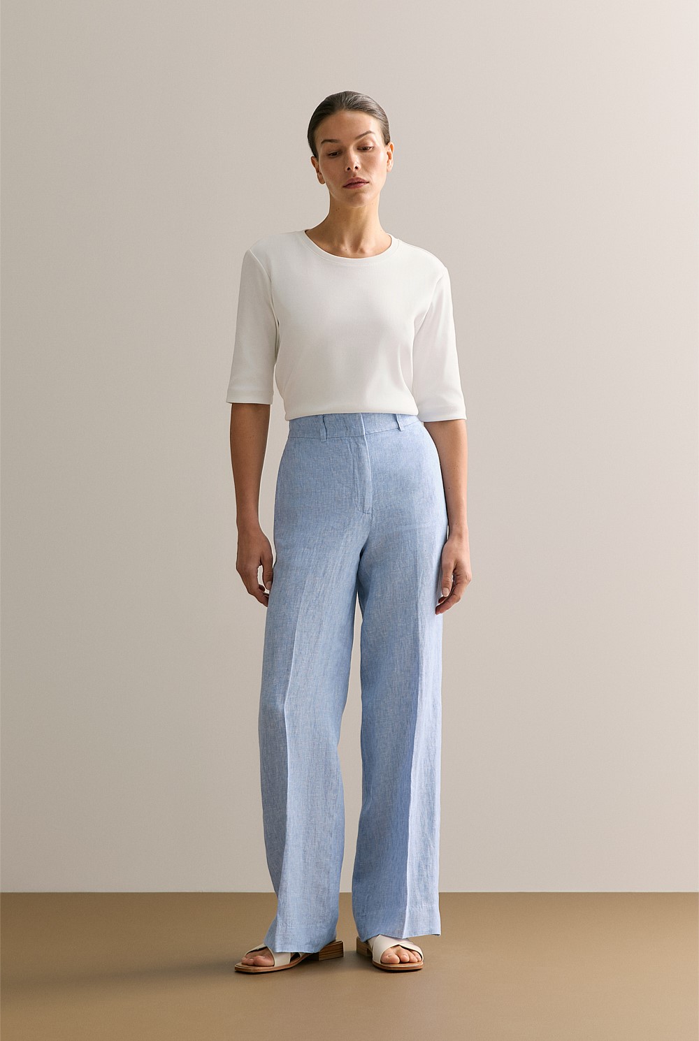 Yarn Dyed Linen Wide Leg Pant