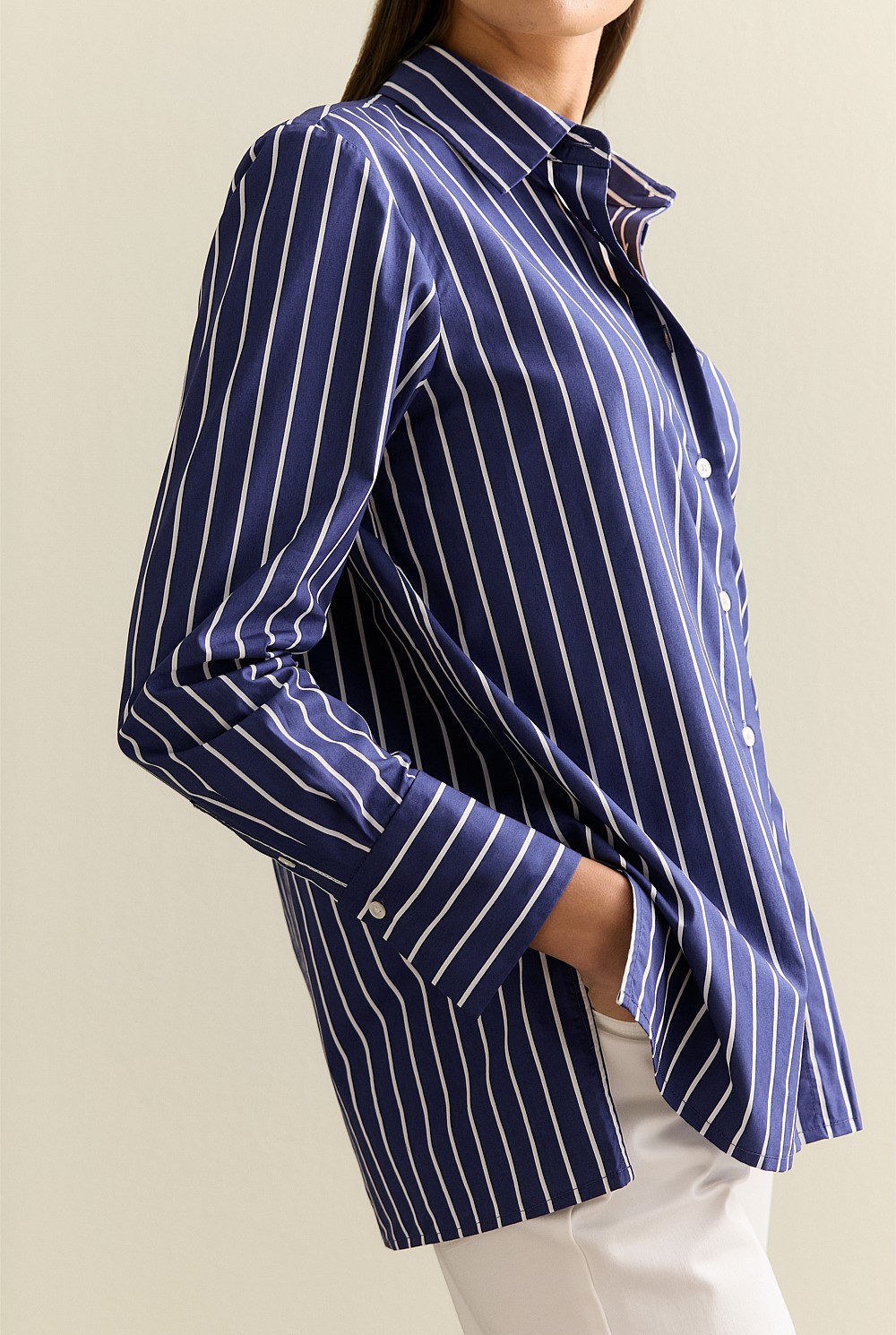 Cotton Poplin Striped Monogram Shirt