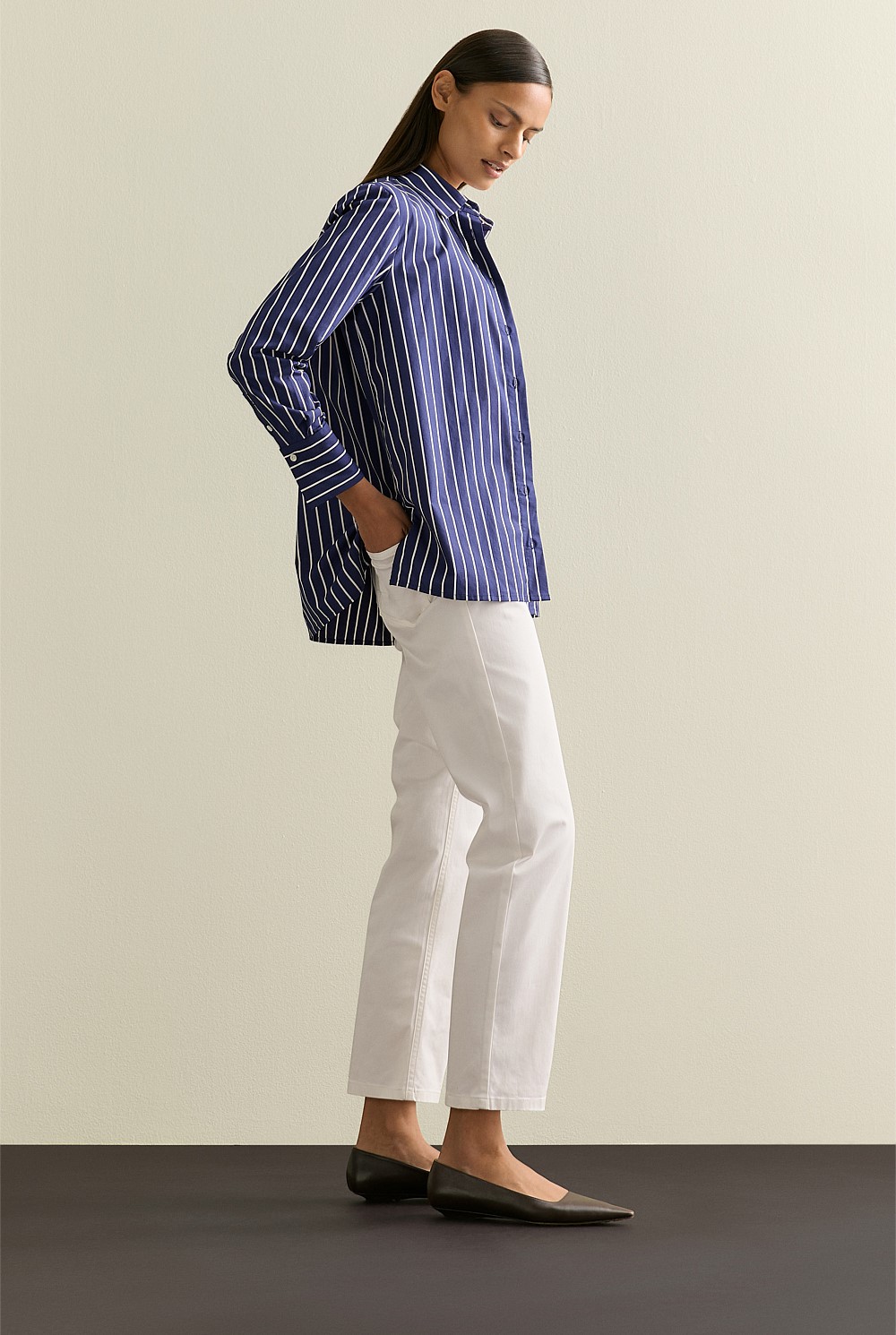 Cotton Poplin Striped Monogram Shirt