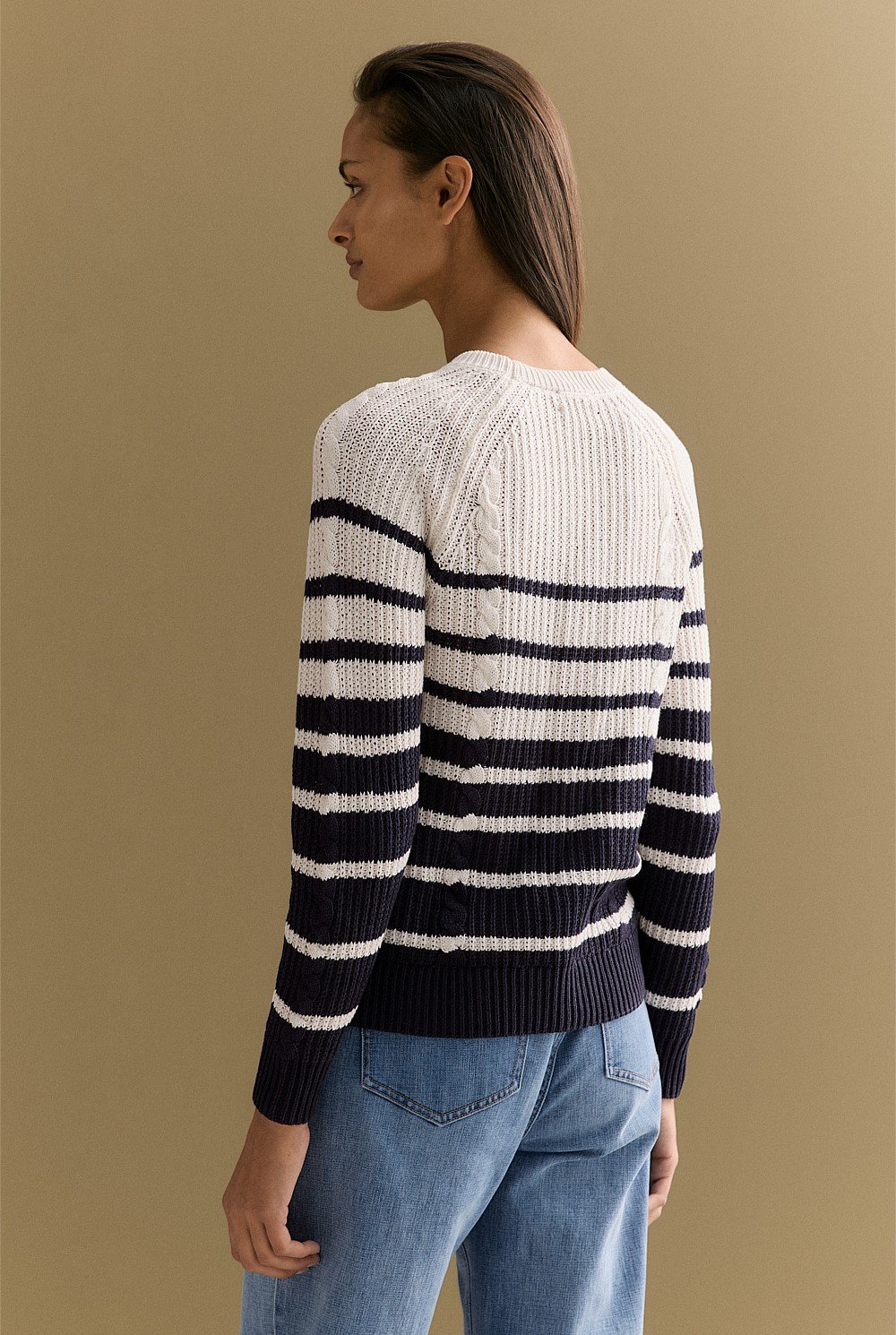 Mercerised Cotton Striped Cable Knit