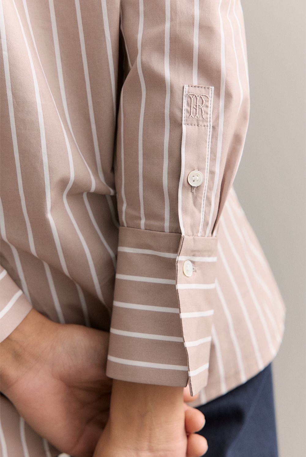 Cotton Poplin Striped Monogram Shirt