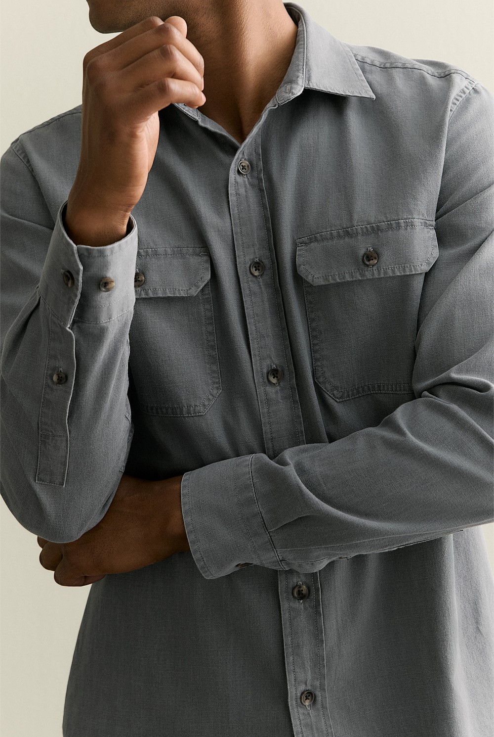 Washed Denim Pocket Detail Shirt