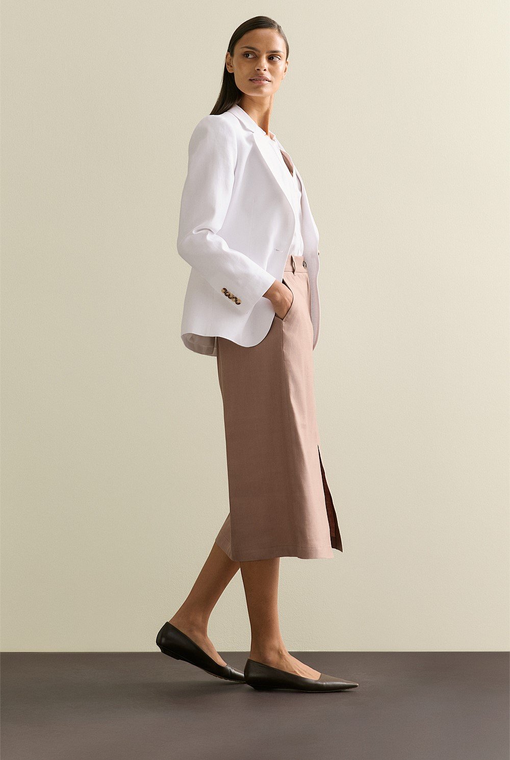 Stretch Linen Blend Pencil Skirt