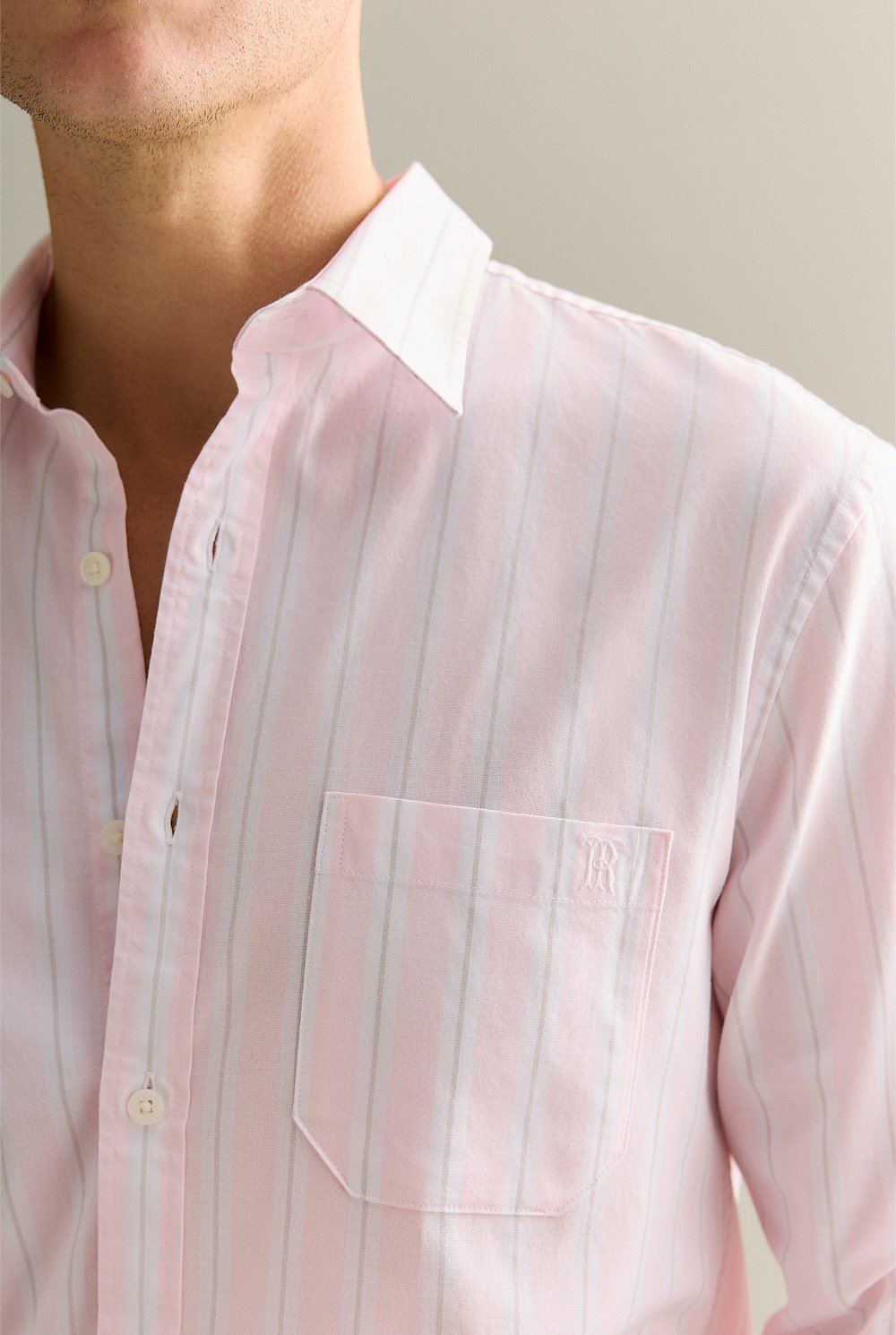 Regular Fit Stripe Monogram Oxford Shirt