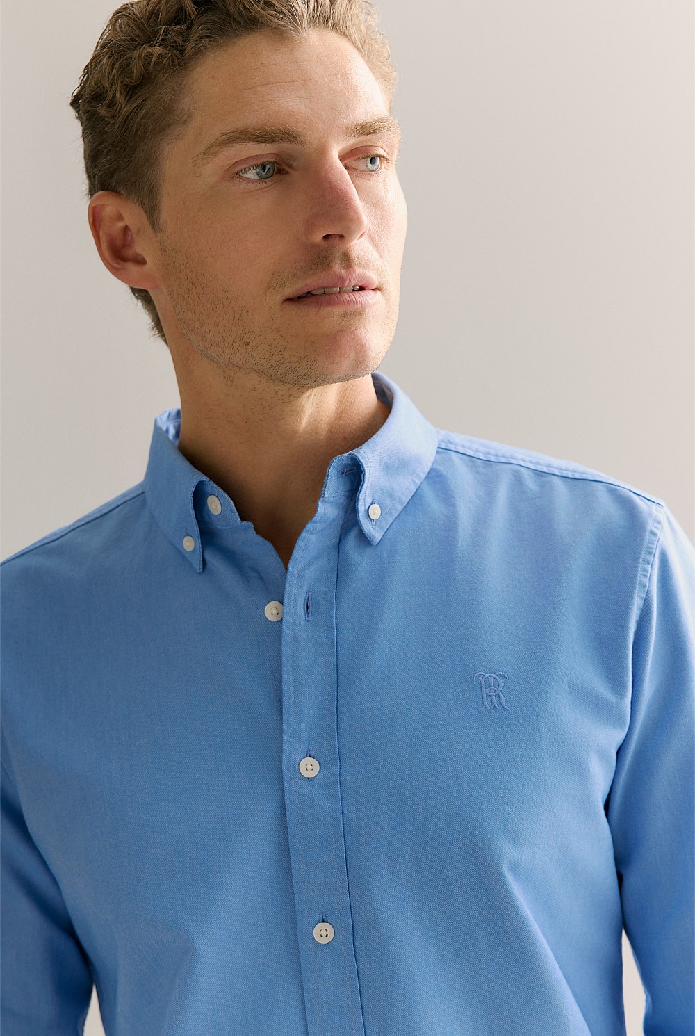 Regular Fit Yarn Dyed Cotton Monogram Oxford Shirt