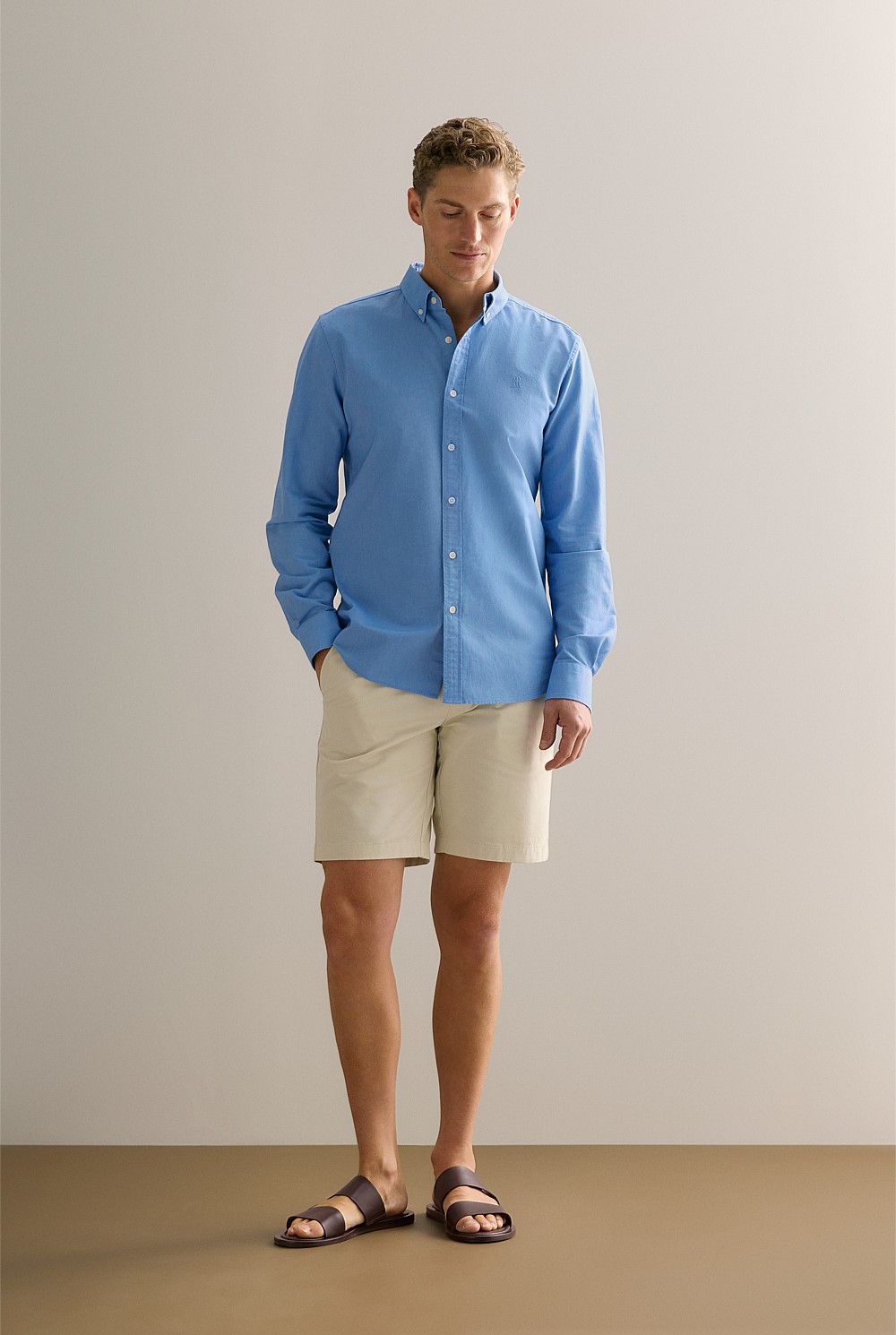 Regular Fit Yarn Dyed Cotton Monogram Oxford Shirt