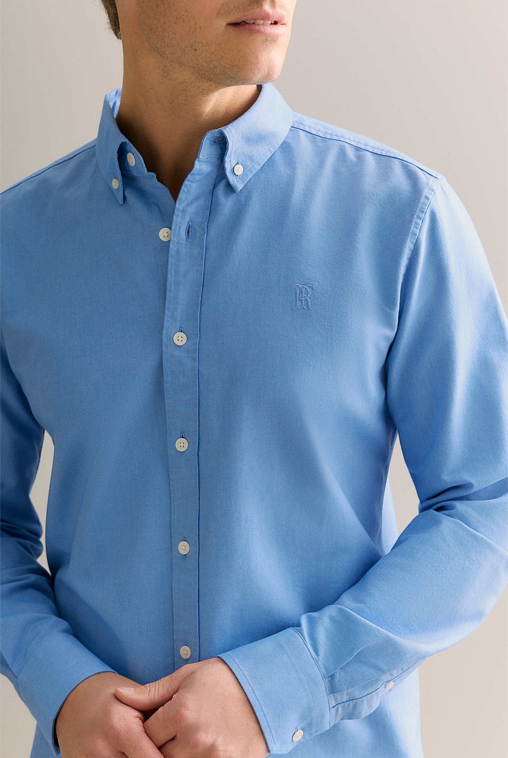 Regular Fit Yarn Dyed Cotton Monogram Oxford Shirt