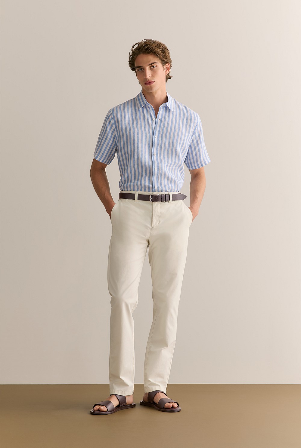 Regular Fit Linen Bengal Stripe Short Sleeve Shirt